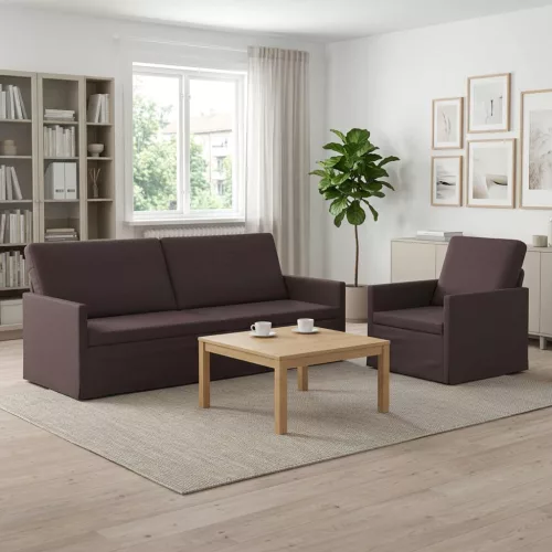 Kanapé Szett 2 pcs Sötét Barna Szövet
