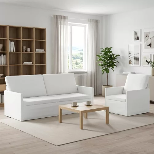 Kanapé Szett 2 pcs Fehér Szövet