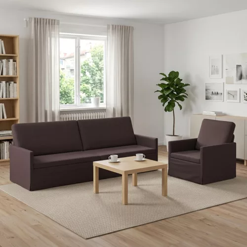 Kanapé Szett 2 pcs Sötét Barna Szövet