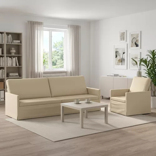 Kanapé Szett 2 pcs Krémszínű Szövet