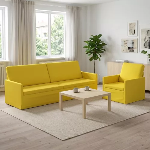 Kanapé Szett 2 pcs Világos sárga Szövet