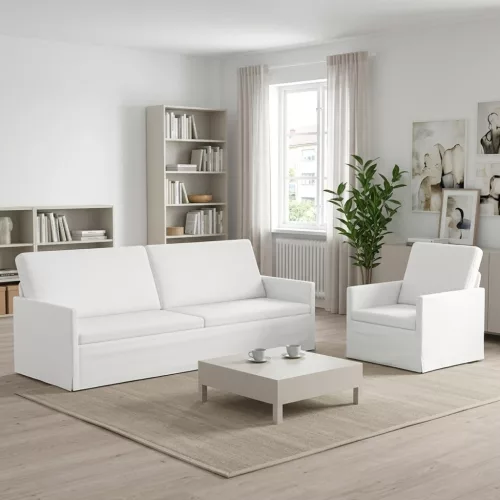 Kanapé Szett 2 pcs Fehér Szövet