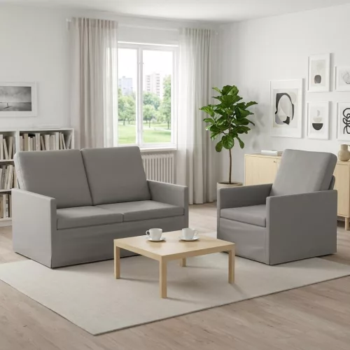 Kanapé Szett 2 pcs Világosszürke Bársony
