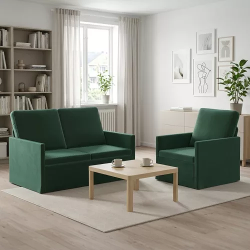 Kanapé Szett 2 pcs Sötétzöld Bársony