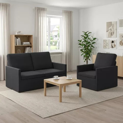 Kanapé Szett 2 pcs Fekete Bársony