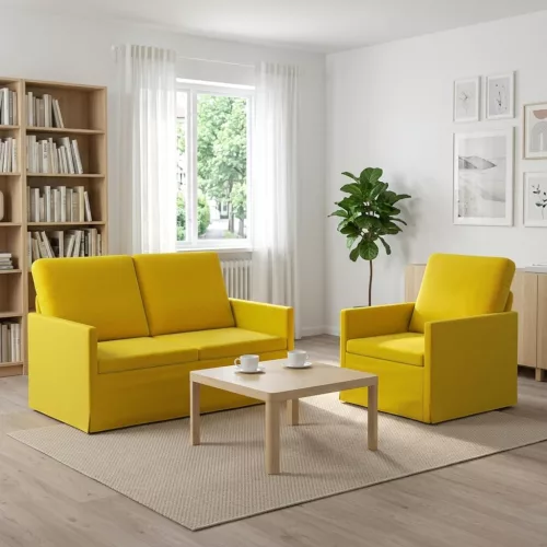 Kanapé Szett 2 pcs Sárga Bársony