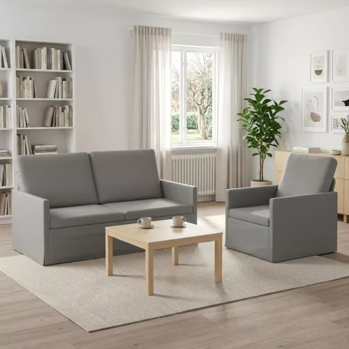 Kanapé Szett 2 pcs Világosszürke Bársony
