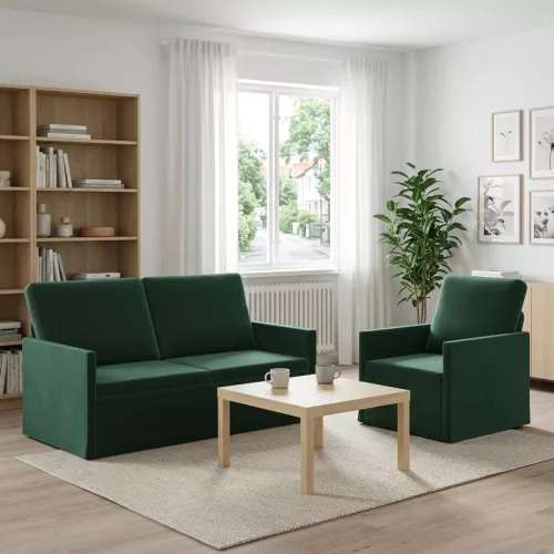Kanapé Szett 2 pcs Sötétzöld Bársony
