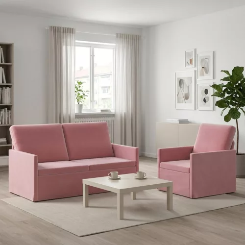 Kanapé Szett 2 pcs Rózsaszín Bársony