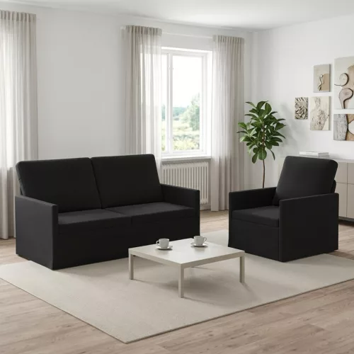 Kanapé Szett 2 pcs Fekete Bársony