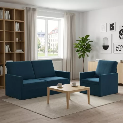 Kanapé Szett 2 pcs Kék Bársony