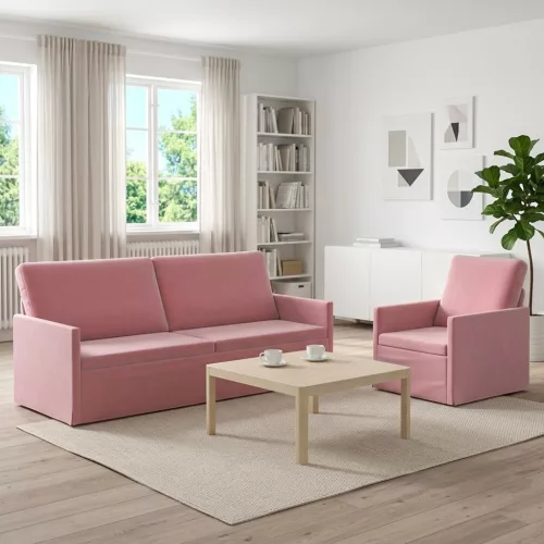 Kanapé Szett 2 pcs Rózsaszín Bársony