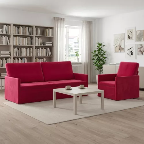 Kanapé Szett 2 pcs Bordó Bársony