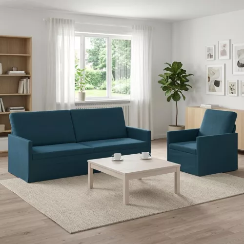 Kanapé Szett 2 pcs Kék Bársony