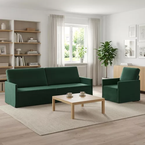 Kanapé Szett 2 pcs Sötétzöld Bársony