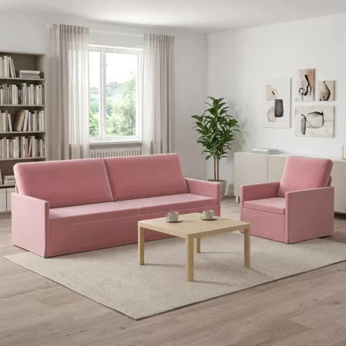 Kanapé Szett 2 pcs Rózsaszín Bársony