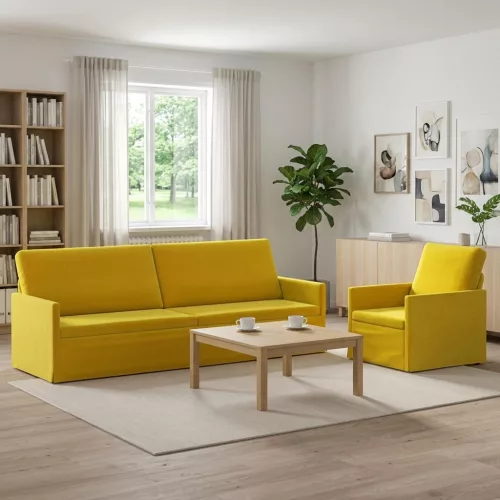 Kanapé Szett 2 pcs Sárga Bársony