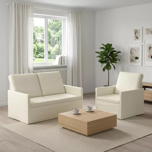 Kanapé Szett 2 pcs Krémszínű Bársonyos szövet