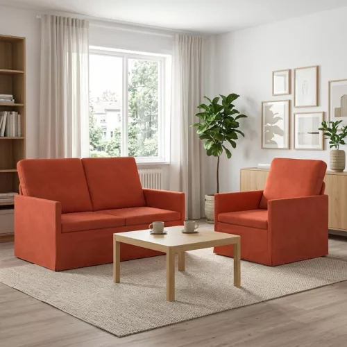 Kanapé Szett 2 pcs Piros Narancs Bársonyos szövet