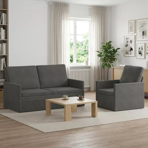 Kanapé Szett 2 pcs Sötétszürke Bársonyos szövet