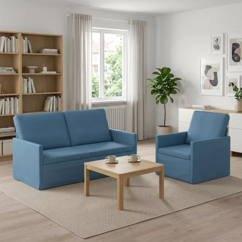 Kanapé Szett 2 pcs Kék Bársonyos szövet