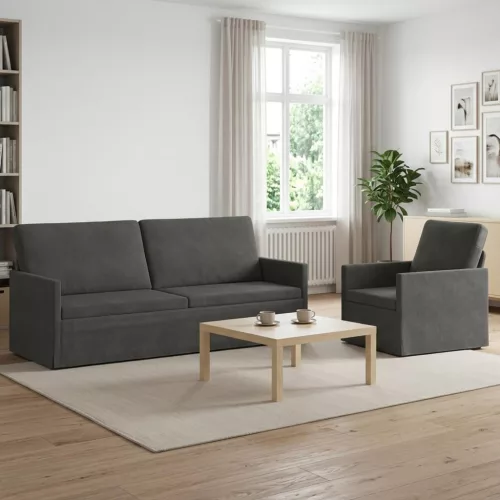 Kanapé Szett 2 pcs Sötétszürke Bársonyos szövet
