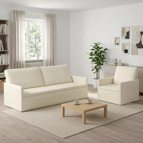 Kanapé Szett 2 pcs Krémszínű Bársonyos szövet