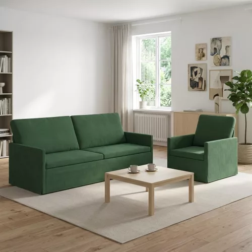 Kanapé Szett 2 pcs Dzsungel zöld Bársonyos szövet