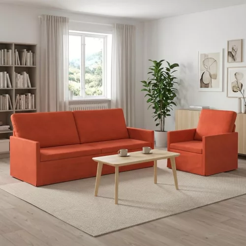 Kanapé Szett 2 pcs Piros Narancs Bársonyos szövet