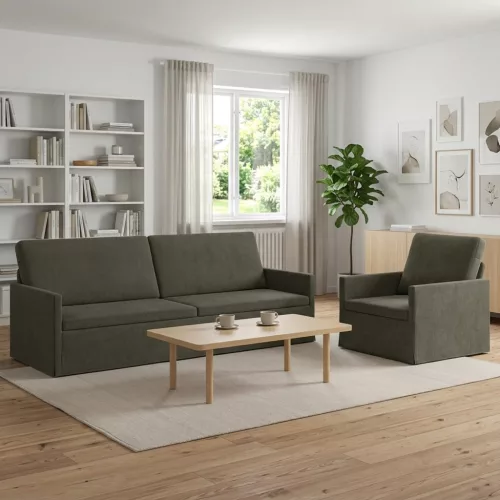 Kanapé Szett 2 pcs Világosszürke Bársonyos szövet
