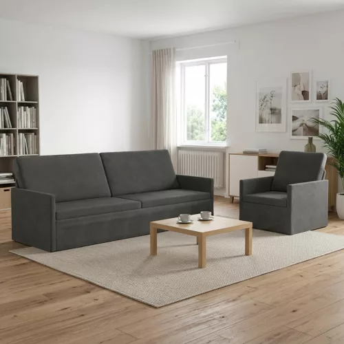 Kanapé Szett 2 pcs Sötétszürke Bársonyos szövet