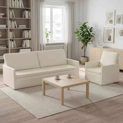 Kanapé Szett 2 pcs Krémszínű Bársonyos szövet