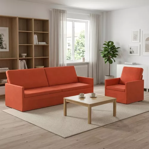 Kanapé Szett 2 pcs Piros Narancs Bársonyos szövet