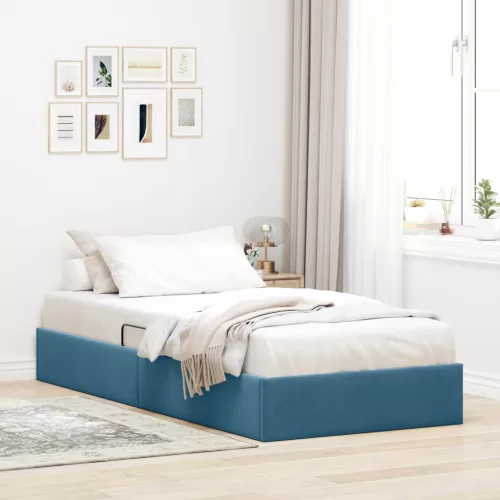 vidaXL Ottomán Ágykeret tárolóval Sötét kék 90 x 190 cm Bársony