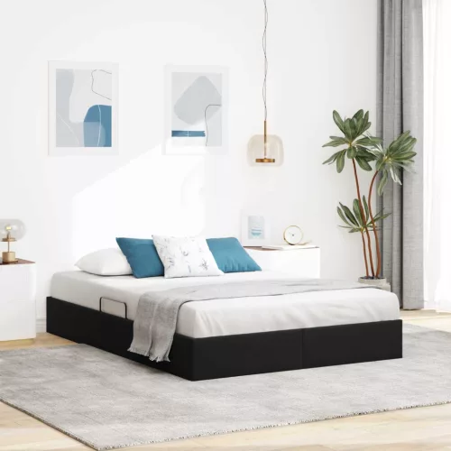 vidaXL Ottomán Ágykeret tárolóval Fekete 140 x 190 cm Bársony