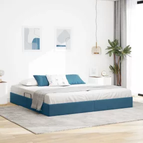   vidaXL Ottomán Ágykeret tárolóval Sötét kék 200 x 200 cm Bársony