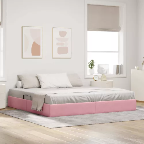 vidaXL Ottomán Ágykeret tárolóval Rózsaszín 200 x 200 cm Bársony