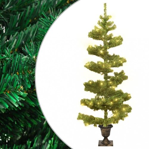  zöld kacskaringós PVC karácsonyfa kaspóval és LED-del 120 cm