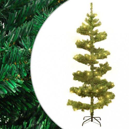 Zöld kacskaringós PVC karácsonyfa állvánnyal és LED-del 150 cm