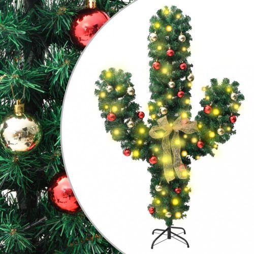  zöld PVC karácsonyi kaktusz állvánnyal és LED-del 210 cm