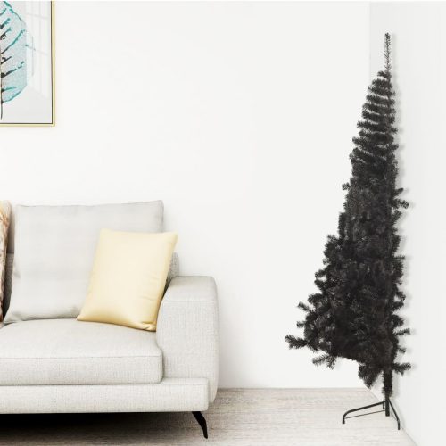  fekete PVC fél műkarácsonyfa állvánnyal 210 cm