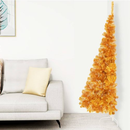 Aranyszínű PVC fél műkarácsonyfa állvánnyal 210 cm