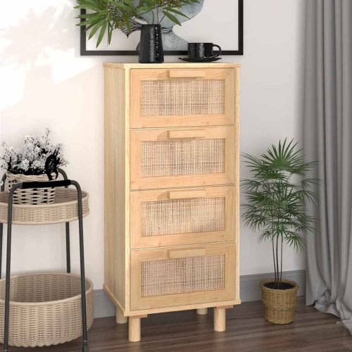 vidaXL barna tömör fenyő/természetes rattan tálalószekrény 40x30x90 cm