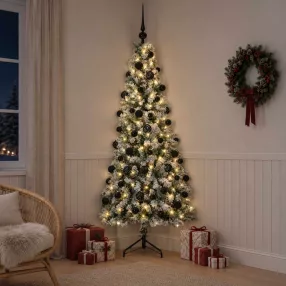   Műkarácsonyfa gömbbel 180 cm 300 LED Meleg fehér PVC és fém