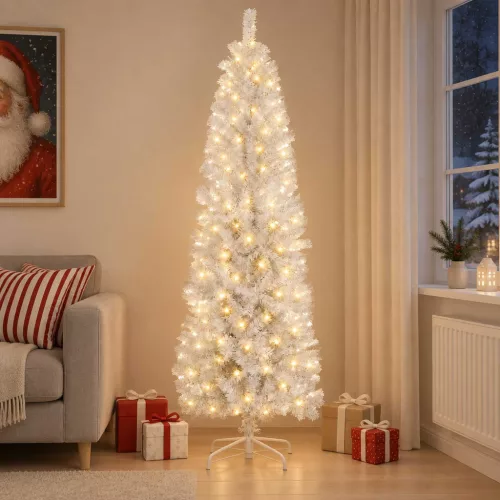 Mű Karcsú Karácsonyi Fa 180 cm 300 LED Meleg fehér PVC és fém
