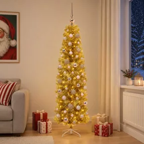   Mű vékony karácsonyfa gömbökkel 180 cm 300 LED Meleg fehér