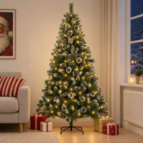   Mű karácsonyfa 150 cm 150 LED Meleg fehér PVC és fém Zöld