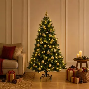   Műkarácsonyfa gömbbel 150 cm 150 LED Meleg fehér PVC és fém