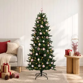   Műkarácsonyfa gömbbel 120 cm 150 LED Meleg fehér PVC és PE Zöld