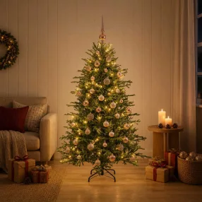   Műkarácsonyfa gömbbel 120 cm 150 LED Meleg fehér PVC és fém